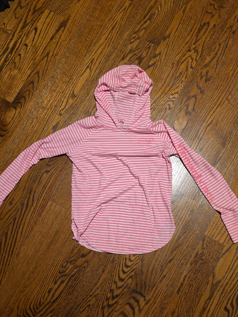 Vineyard Vines Girls' Pink & White Striped Hooded Long Sleeve Top